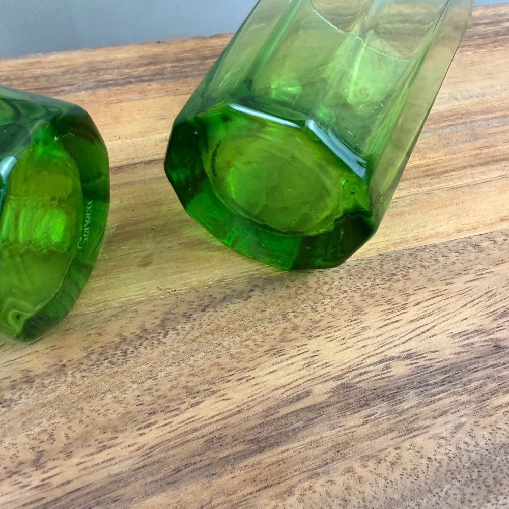 Seneca Lime Green Glass Tumblers Vintage Paneled Juice Water Glasses Set of 2
